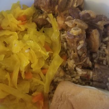 Ob's Jamaican Restaurant - Oxtail with Cabbage & Red beans & Rice and a side of coco bread - Caribbean Near Me - Chester, Pennsylvania