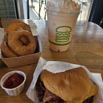 Shake Shack - Bacon Cheeseburger, Onion Rings and  OC Dreamsicle Shake. - Burgers Near Me - Brea, California
