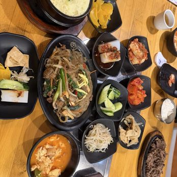 Han Il Kwan - Our lunch - beef tofu soup, jap Jae and bulgogi beef - Korean Near Me - San Francisco, California