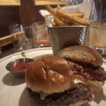 The Attic Oyster & Cocktail Bar - Wagyu Burger, Medium Rare ($28) - Cocktail Bars Near Me - Flushing, New York