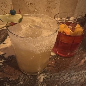 Parla - Hot Honey Margarita (front) and Parla Negroni (back) - Pizza Near Me - New York, New York