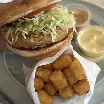 Nice Burger - Spicy chicken sandwich, tater tots with honey mustard and spicy mayo! So good - Desserts Near Me - Irvine, California Nice Burger - Spicy chicken sandwich, tater tots with honey mustard and spicy mayo! So good - Desserts Near Me - Irvine, California