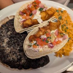 Fish Tacos with black beans and rice