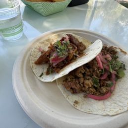 Classic tacos: ground beef and BBQ Pork