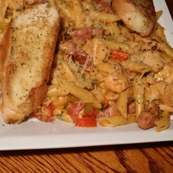 Briquettes Steakhouse - House pasta with chicken, sausage and shrimp. - Steakhouses Near Me - Mobile, Alabama Briquettes Steakhouse - House pasta with chicken, sausage and shrimp. - Steakhouses Near Me - Mobile, Alabama
