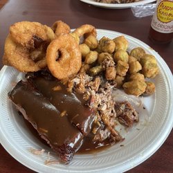 The Pottery Grill - Ribs, pork, onion rings and okra.