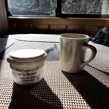 Idyllwild Inn - Coffee and chicken chili before morning hike from cabin kitchen table - Hotels Near Me - Idyllwild, California Idyllwild Inn - Coffee and chicken chili before morning hike from cabin kitchen table - Hotels Near Me - Idyllwild, California