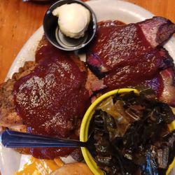 The Smokin Robinsons Cafe - Greens, cornbread, brisket, chicken breast, potato salad