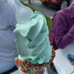The Jolly Cow - Mint soft serve, $3.50 tax included.