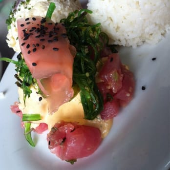 Hapa J's - my least favorite: ahi poke bowl. the ahi was under seasoned, mushy and left a chalky after taste. plus, the aioli was overkill. - Hawaiian Near Me - San Clemente, California