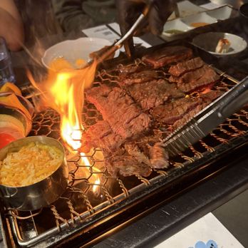 Quarters Korean BBQ - Meat over an open flame, cheese corn on left - Korean Near Me - Los Angeles, California Quarters Korean BBQ - Meat over an open flame, cheese corn on left - Korean Near Me - Los Angeles, California