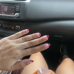 Gel nails French tips with flower