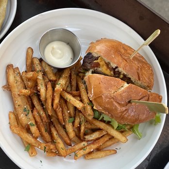 Benchmark - Benchmark burger (requested to have it cut in half as we shared everything) - New American Near Me - Santa Ana, California
