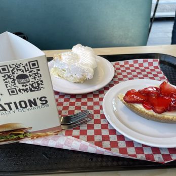 Nation’s Giant Hamburgers - COCONUT CRME PIE (SLICE) CHEESECAKE WITH STRAWBERRY TOPPING (SLICE) - Breakfast & Brunch Near Me - Arlington, Texas