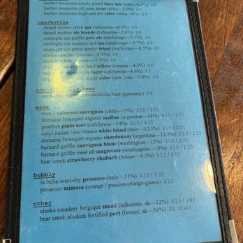 Beak Restaurant - Drink menu - Seafood Near Me - Sitka, Alaska Beak Restaurant - Drink menu - Seafood Near Me - Sitka, Alaska