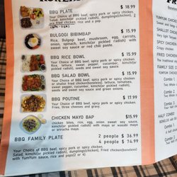 Yum Yum BBQ - Korean BBQ menu