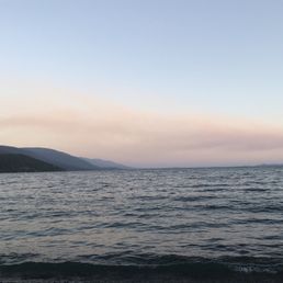 View from the small shared beach 200 yards down the gravel road