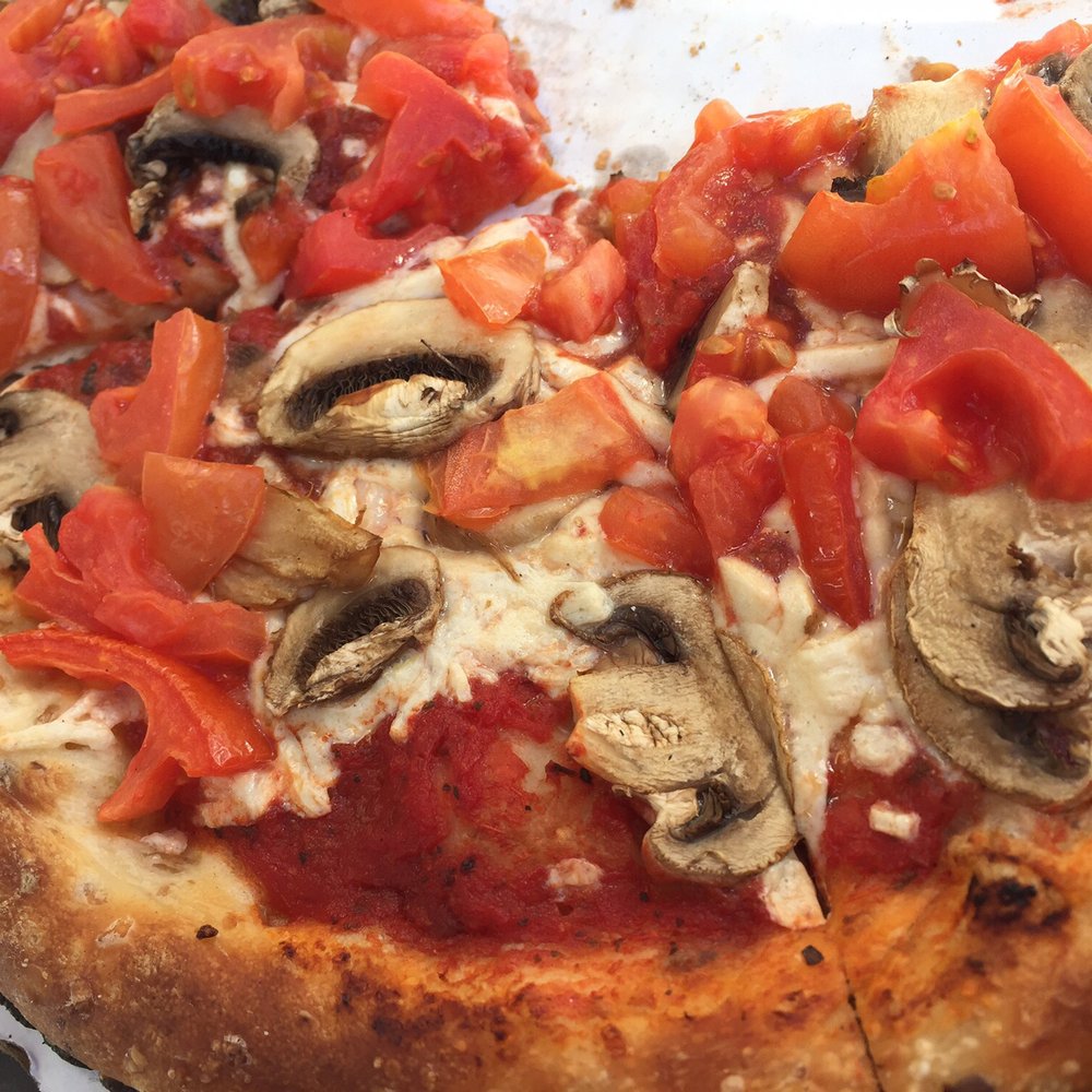 BRK Pizza - Vegan Daiya cheese pizza with mushrooms and fresh tomatoes. Great! - Pizza Near Me - Naples, Florida BRK Pizza - Vegan Daiya cheese pizza with mushrooms and fresh tomatoes. Great! - Pizza Near Me - Naples, Florida