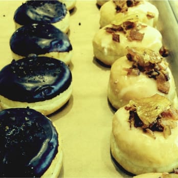 Firecakes Donuts - Firecakes - L. Chocolate - Peanut butter cup donuts/ R. StrawberryMascarpone filled doughnuts - Bakeries Near Me - Chicago, Illinois