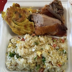 Honolulu Kitchen - Two-choice plate with fried rice, roast duck, and egg fu young.