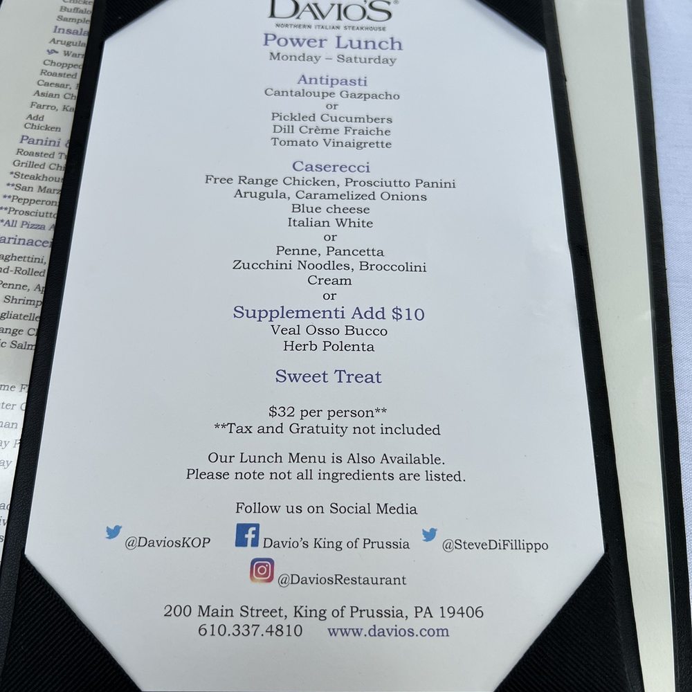 Davio's - Lunch specials - Steakhouses Near Me - King of Prussia, Pennsylvania Davio's - Lunch specials - Steakhouses Near Me - King of Prussia, Pennsylvania