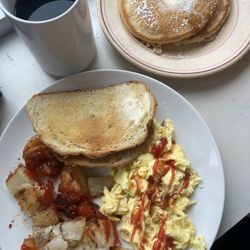 Cappa's Trackside Kitchen - 2x2 scrambled eggs, home fries, sourdough toast, pancakes $9.50 Black coffee $2.99