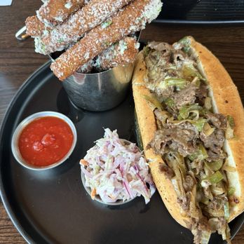 Republic Gastropub - Philly Cheese Steak with Zucchini Fries - Gastropubs Near Me - Bloomfield, Connecticut Republic Gastropub - Philly Cheese Steak with Zucchini Fries - Gastropubs Near Me - Bloomfield, Connecticut