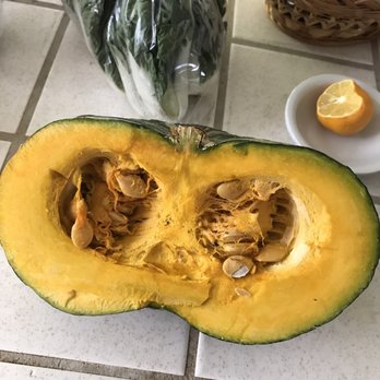 3J's Oriental Market - A split pumpkin that's still fresh. Plus they had kamote leaves I forgot to photograph. - International Grocery Near Me - Vallejo, California