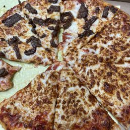 Half gyro and half Cheese large pizza Half gyro and half Cheese large pizza