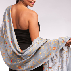 Jewel Silk Scarves - Embroidered Shawl with Flowering Vine Pattern
Soft Merino Wool - Silver