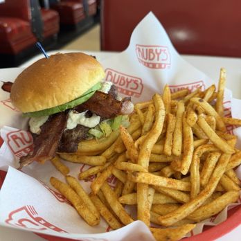 Ruby's Diner - Cobb Burger with Bacon and Cajun Fries - American Near Me - Carlsbad, California Ruby's Diner - Cobb Burger with Bacon and Cajun Fries - American Near Me - Carlsbad, California