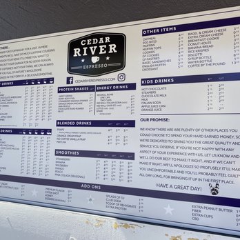 Cedar River Espresso - Regular drink menu - Coffee & Tea Near Me - Renton, Washington