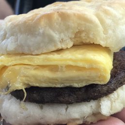 Egg and sausage biscuit. Egg and sausage biscuit.