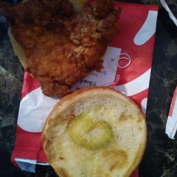 This is my spicy chicken sandwich with extra pickles This is my spicy chicken sandwich with extra pickles