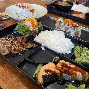 Mikuni - Beef and Salmon Teriyaki Bento - Japanese Near Me - Davis, California Mikuni - Beef and Salmon Teriyaki Bento - Japanese Near Me - Davis, California