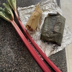 Sunnyside Greenmarket - $4.50 Rubarb $8/lb) & BBQ Pork Rib Tamale, Birria Tamale $2 each