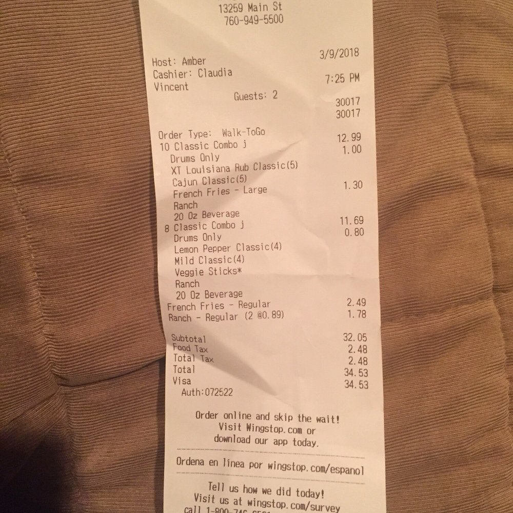 Wingstop - Paid for extra ranch and didn't get them. - Chicken Wings Near Me - Hesperia, California