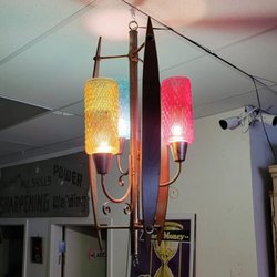 Junkworks Antiques - The wood is solid walnut, and it is missing one diffuser, but the overall design screams MCM.  Overall height is 35".  Fully rewired.