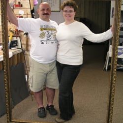 Black Iris Gallery & Custom Framing - Andrew & myself in the largest frame I've ever built--it's taller than we are!