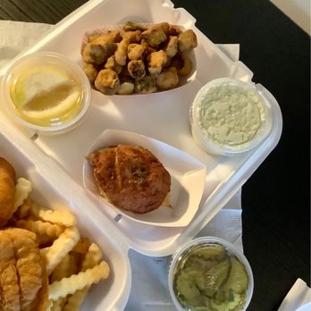 Kelly's Seafood - Okra, bedeviled crab, delicious, slaw, pickles! - Seafood Near Me - Shelby, North Carolina Kelly's Seafood - Okra, bedeviled crab, delicious, slaw, pickles! - Seafood Near Me - Shelby, North Carolina