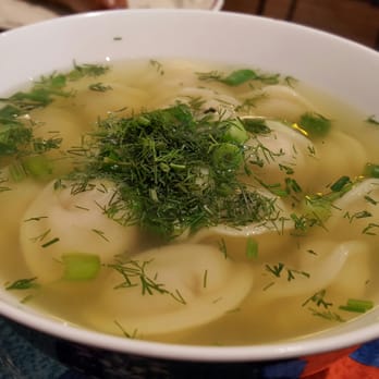 Around the World Cafe Bakery - Pierogies with veal in broth with green onions and dill - Cafes Near Me - Indialantic, Florida Around the World Cafe Bakery - Pierogies with veal in broth with green onions and dill - Cafes Near Me - Indialantic, Florida