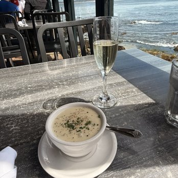 The Fish Hopper - Creamy clam chowder and prosecco - Seafood Near Me - Monterey, California The Fish Hopper - Creamy clam chowder and prosecco - Seafood Near Me - Monterey, California