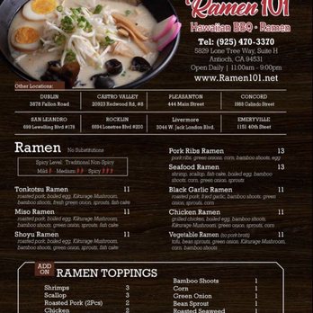 Ramen 101 - Menu from their website - Ramen Near Me - Vallejo, California Ramen 101 - Menu from their website - Ramen Near Me - Vallejo, California