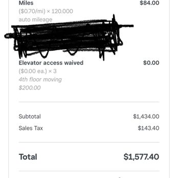Big Deal Moverz - Amended invoice, removed "elevator charge". Why is there a charge to use an elevator in the first place? - Movers Near Me Big Deal Moverz - Amended invoice, removed "elevator charge". Why is there a charge to use an elevator in the first place? - Movers Near Me