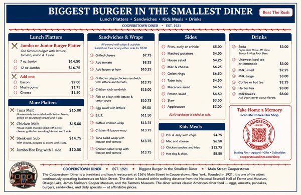 Menu photo 2 The Cooperstown Diner Cooperstown, NY Menu photo 2 The Cooperstown Diner Cooperstown, NY