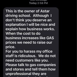 Text message I received from the owner.