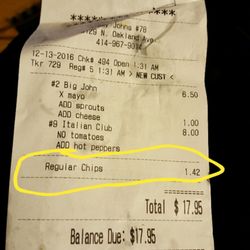 Employee argued whether or not we ordered chips, receipt in hand.