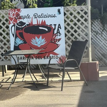 Barista Del Barrio - One of the outside places to sit- more in shade behind this table - Coffee & Tea Near Me - Tucson, Arizona Barista Del Barrio - One of the outside places to sit- more in shade behind this table - Coffee & Tea Near Me - Tucson, Arizona