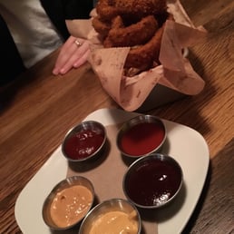 Bareburger - Plainview - Ring fries and sauces - dough desserts, donuts, food - New American Near Me - Plainview, New York