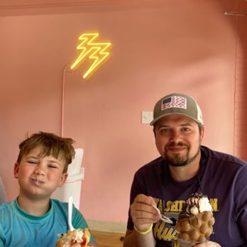 Double Three - Son and I eating some bubble waffle cones! - Ice Cream & Frozen Yogurt Near Me - Kailua, Hawaii Double Three - Son and I eating some bubble waffle cones! - Ice Cream & Frozen Yogurt Near Me - Kailua, Hawaii